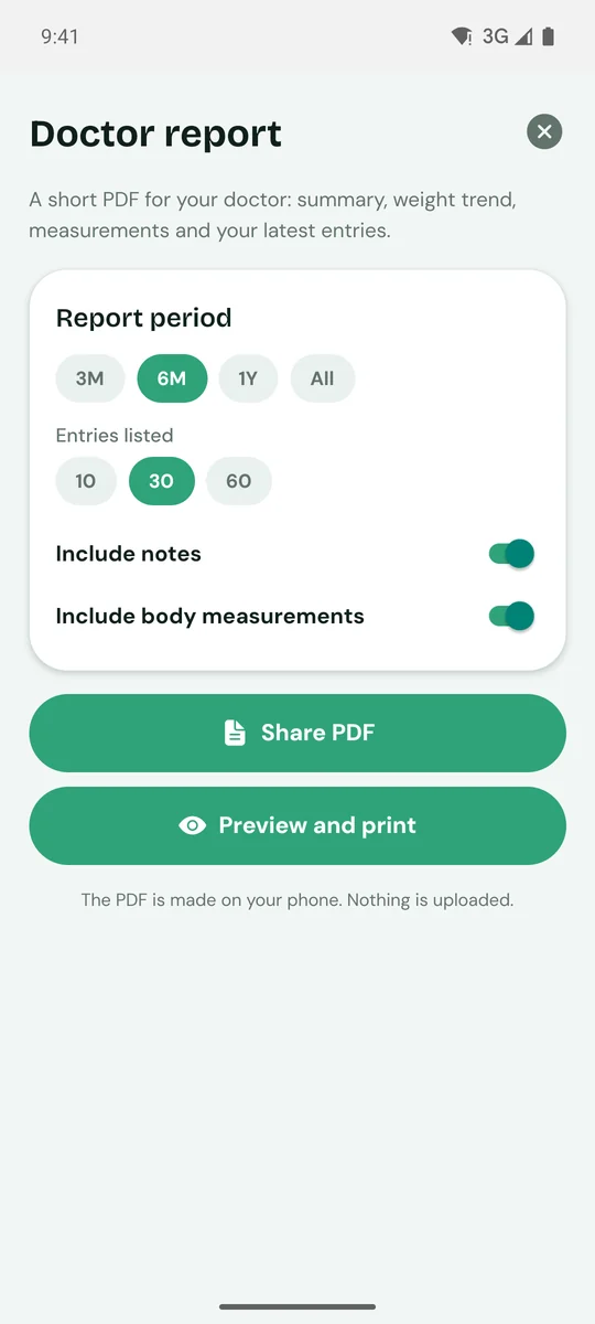Doctor report PDF options