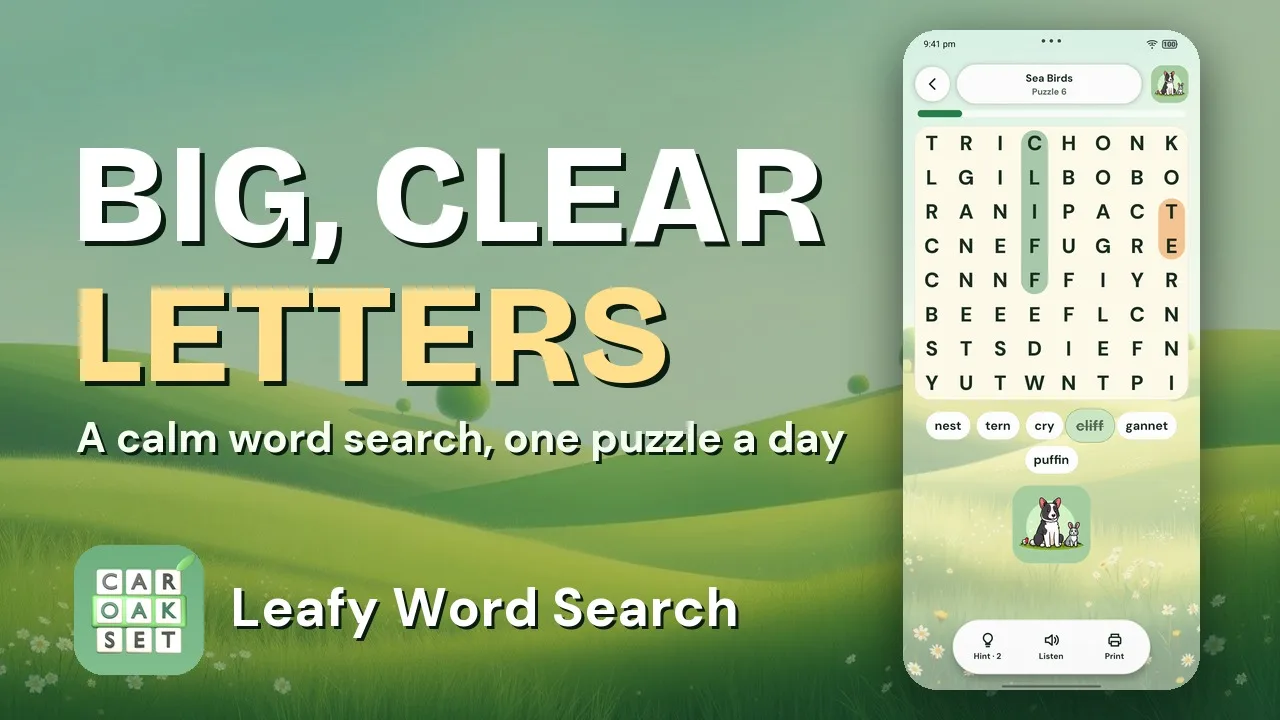 Leafy Word Search trailer: big, clear letters