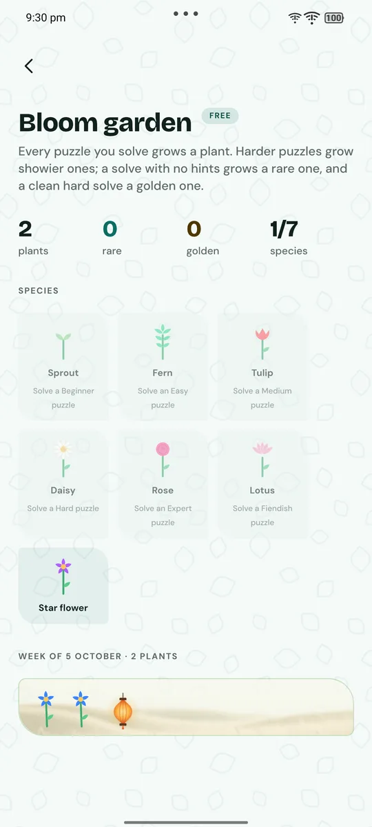 The bloom garden, with a plant for every puzzle solved