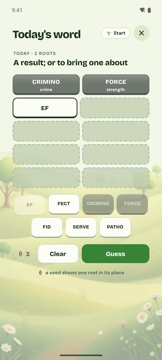 Today's word: a clue, a tray of roots and five guesses