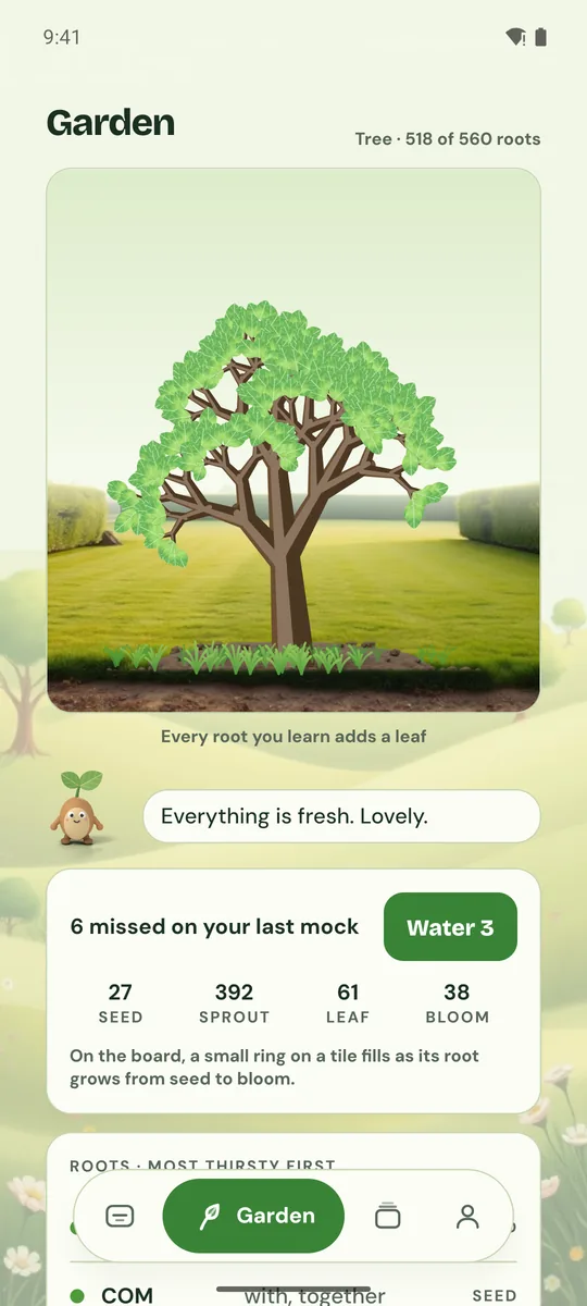 The garden: a tree of 518 roots, every one of them fresh