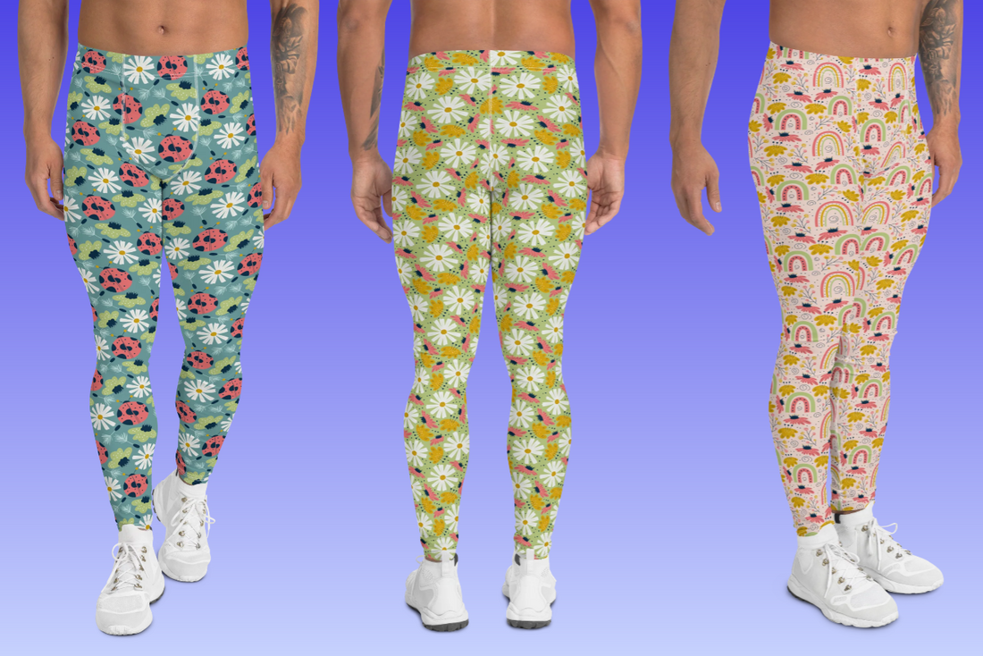 Discover the Best Moisture-Wicking and Stretchy Fabric Men's Leggings with Scandinavian Spring Floral Pattern