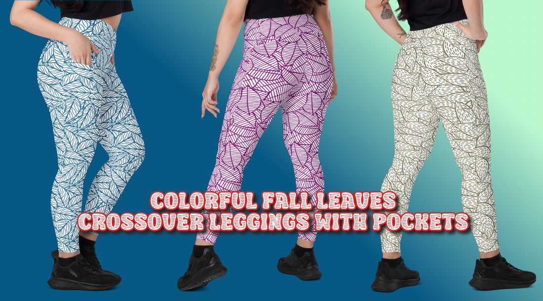 Feel Confident and Fashion-Forward: Colorful Leaf Print Crossover Leggings with Pockets