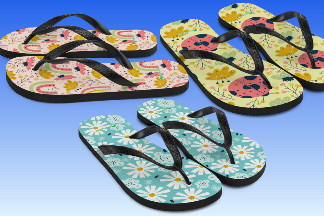 Slip into Style: The Sublimation Flip Flops featuring Scandinavian Spring Floral and Slip Resistant Material