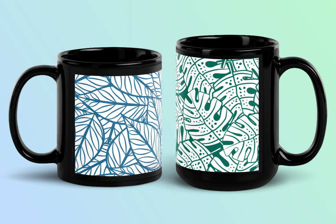 Perfect Gift for Fall Lovers: Colorful Fall Leaves Seamless Pattern on Glossy Black Mug