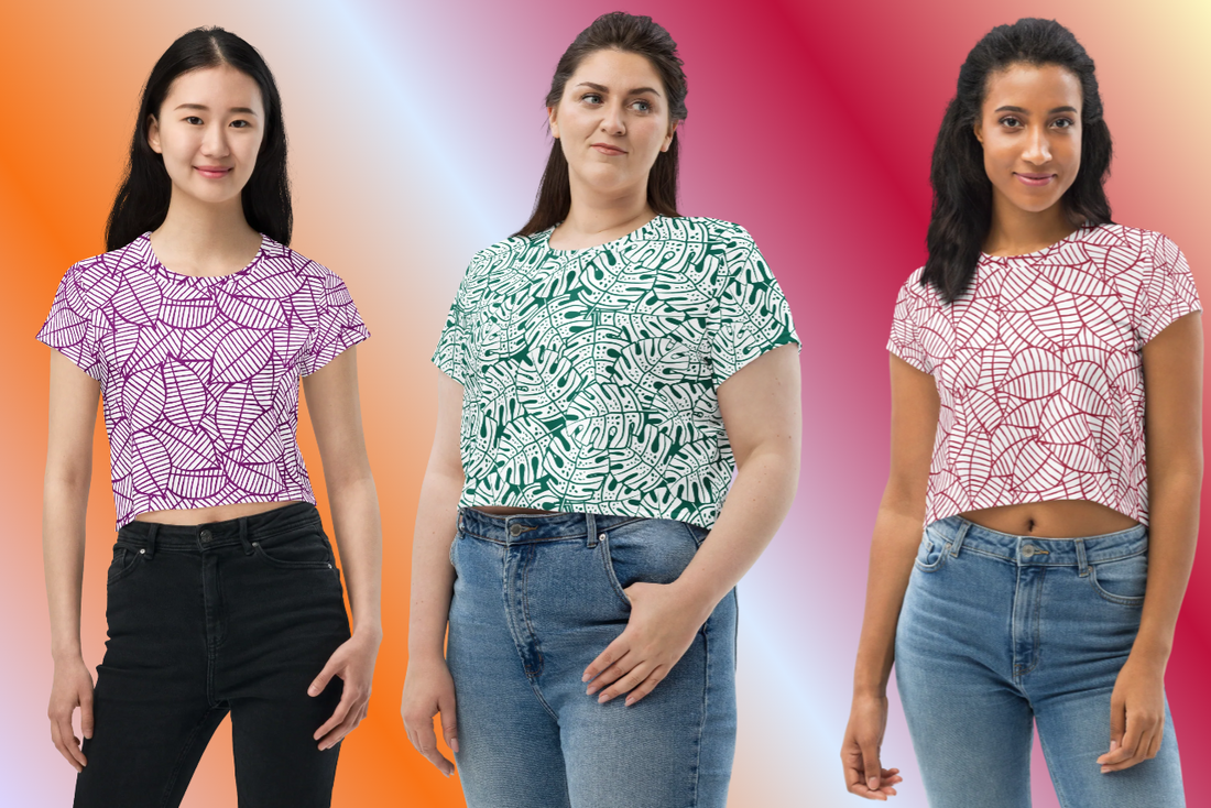 Upgrade Your Casual Wear with our Colorful Fall Leaves Seamless Pattern Crop Tee