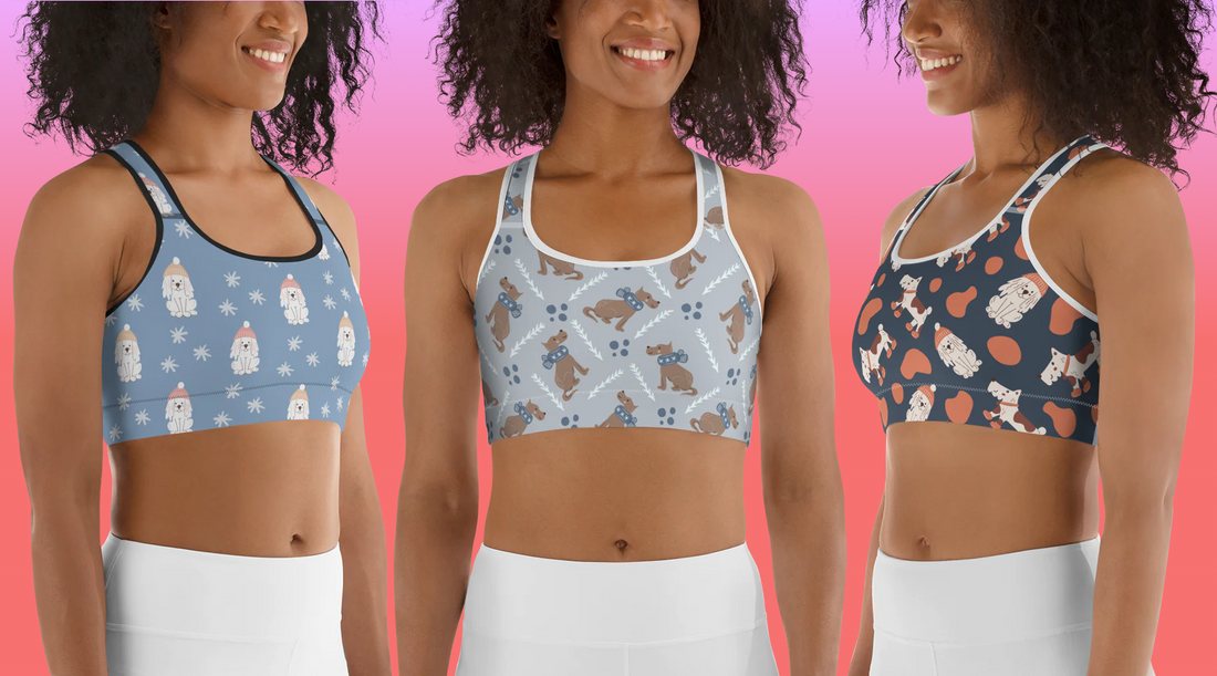 Elevate Your Activewear Game with the Cozy Dogs All-Over Print Sports Bra from LeafyOrb