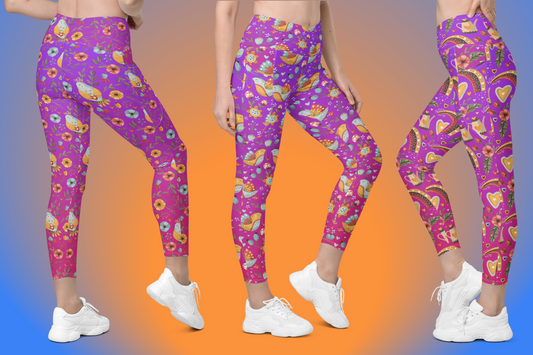Perfect for Every Season: Our Pink and Purple Boho Bird Leggings with Pockets