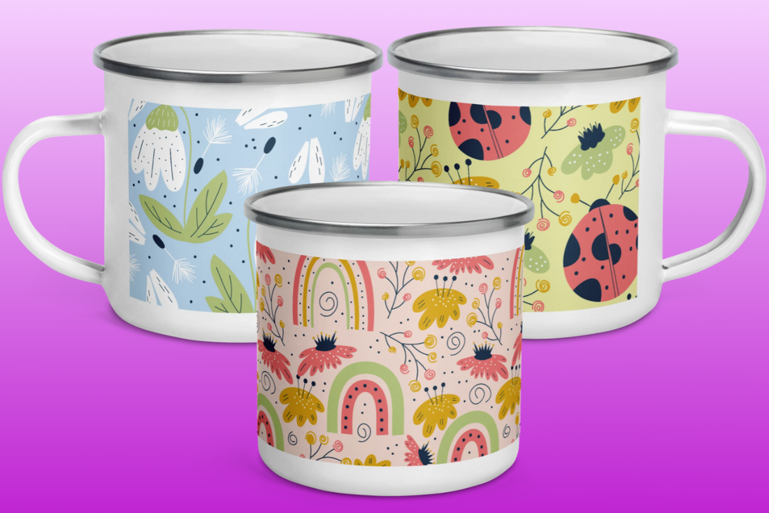 Sip in Style: Seamless Patterns on Our Lightweight and Durable Enamel Mugs