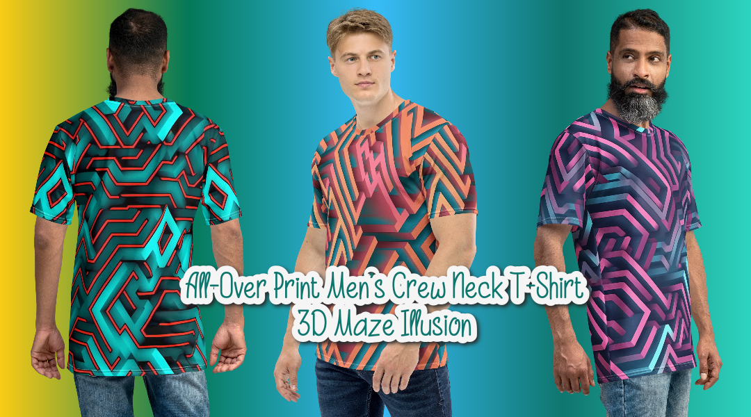 Turn Heads with the Ultimate 3D Maze Illusion Crew Neck T-Shirt: A Must-Have Top for Men!