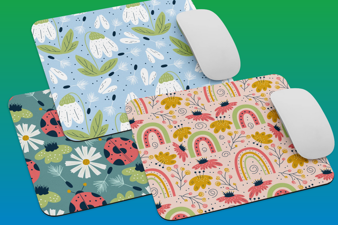 Bring the Delicate Touch of Scandinavian Spring Floral to Your Workspace with Our Seamless Pattern Mouse Pads