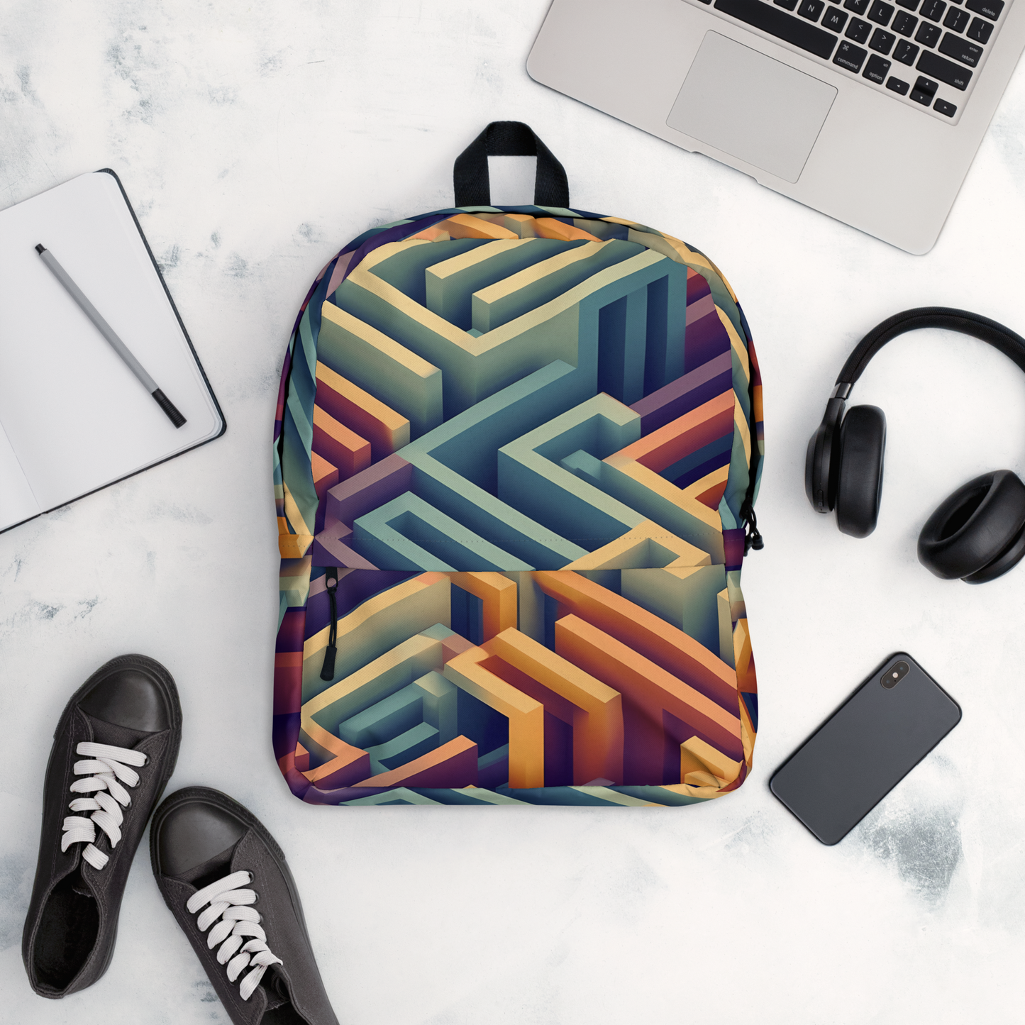 3D Maze Illusion | 3D Patterns | All-Over Print Backpack - #3