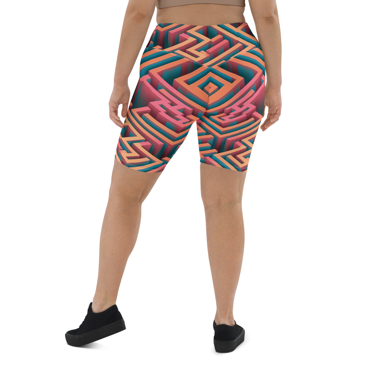 3D Maze Illusion | 3D Patterns | All-Over Print Biker Shorts - #1