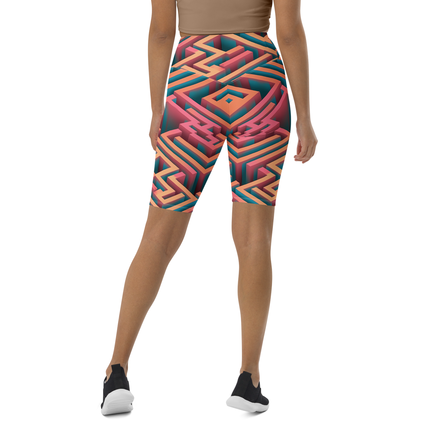 3D Maze Illusion | 3D Patterns | All-Over Print Biker Shorts - #1