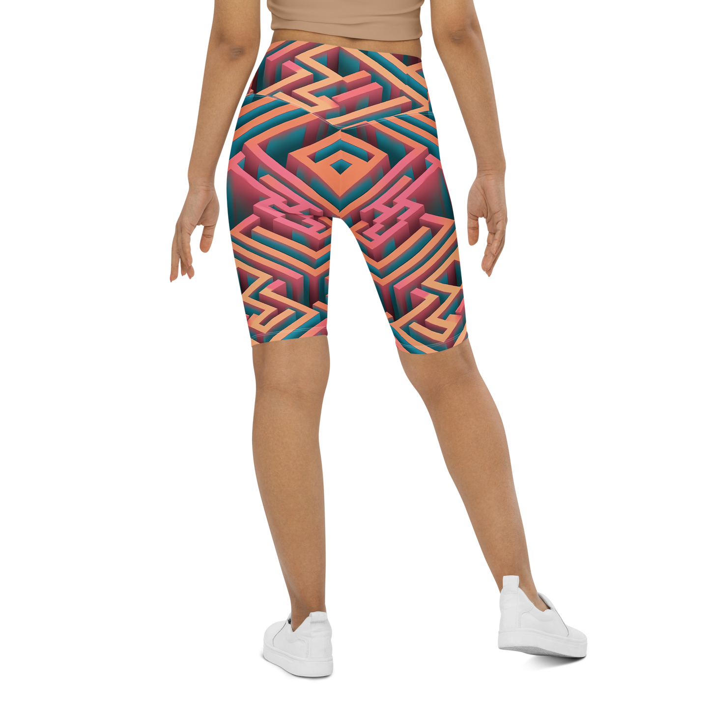 3D Maze Illusion | 3D Patterns | All-Over Print Biker Shorts - #1