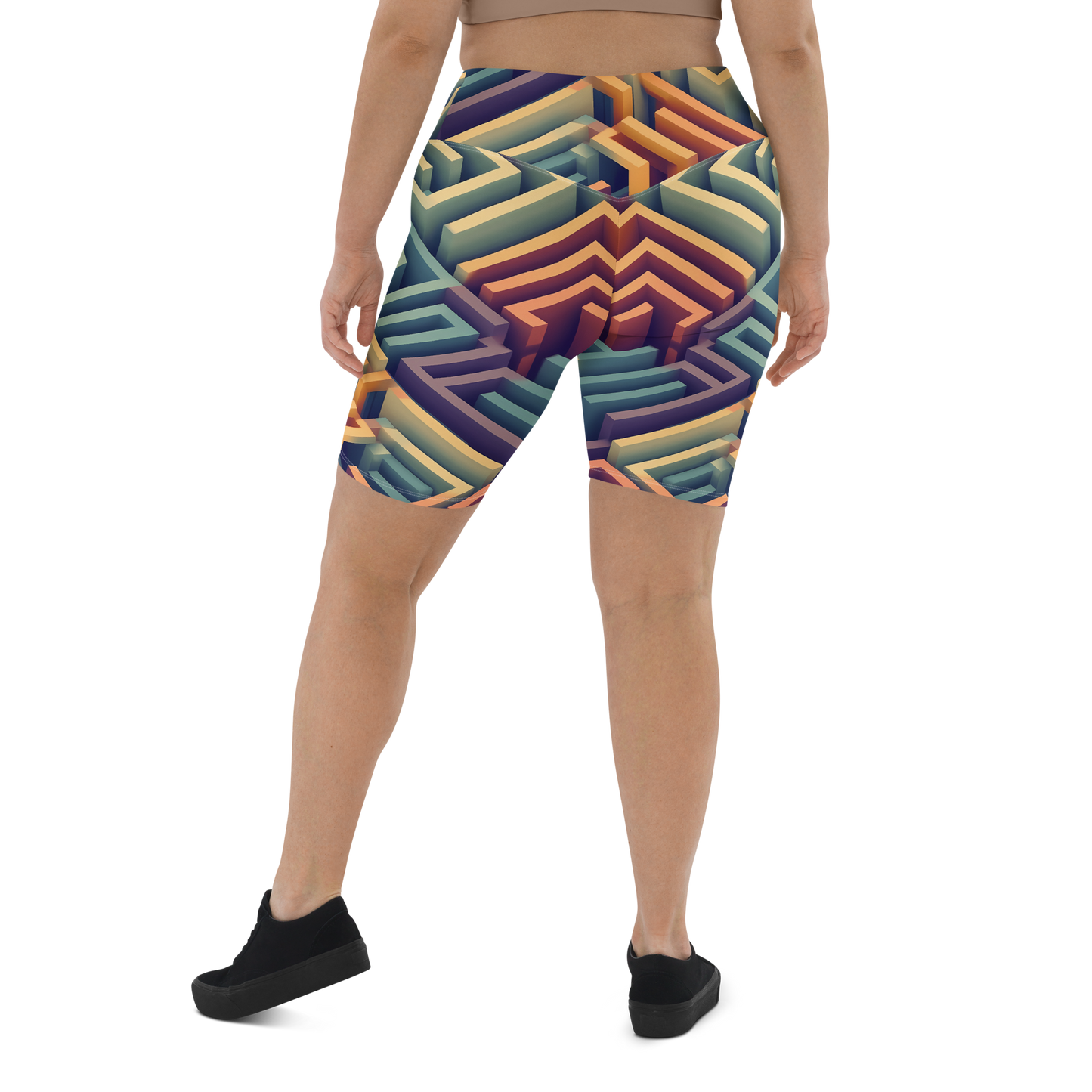 3D Maze Illusion | 3D Patterns | All-Over Print Biker Shorts - #3