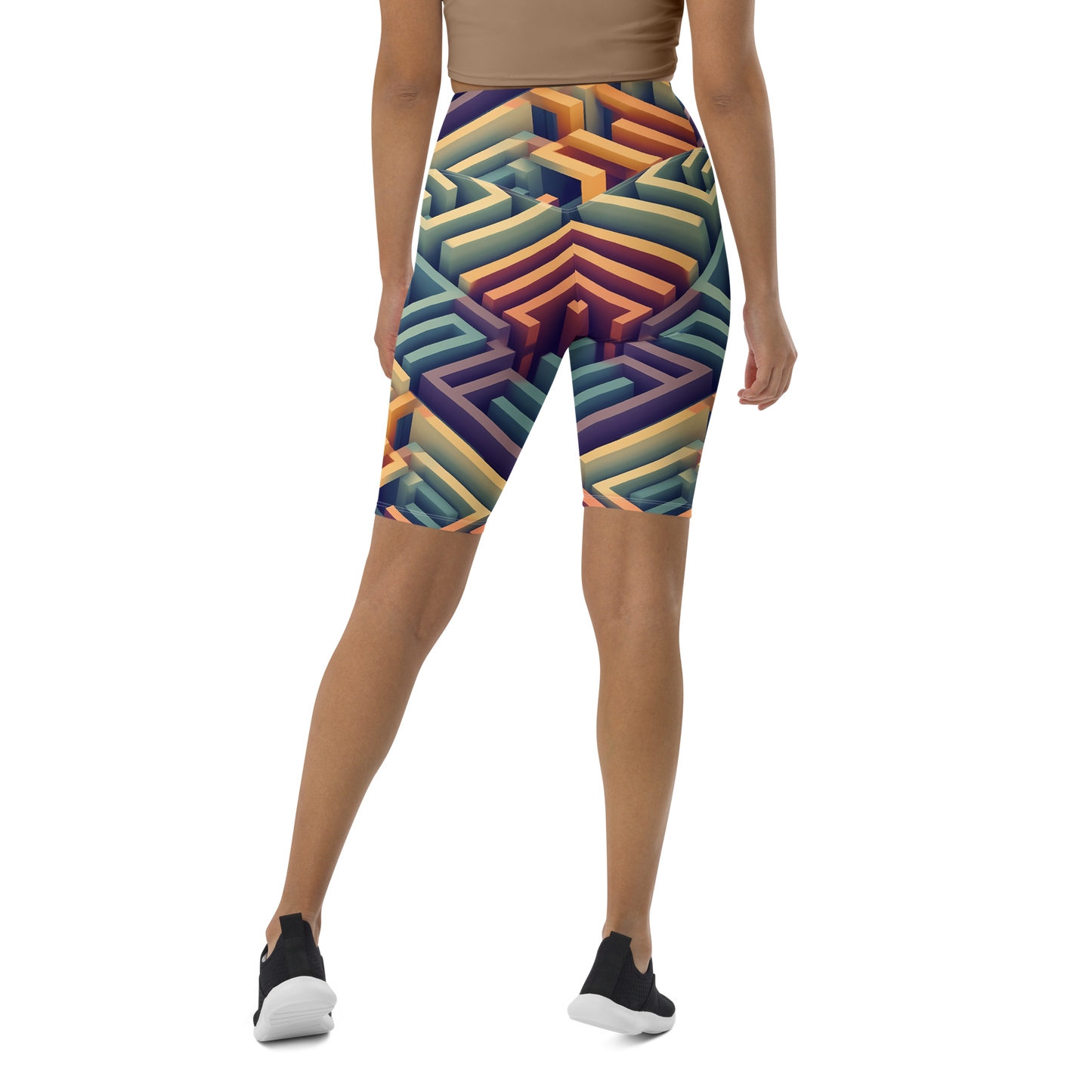 3D Maze Illusion | 3D Patterns | All-Over Print Biker Shorts - #3