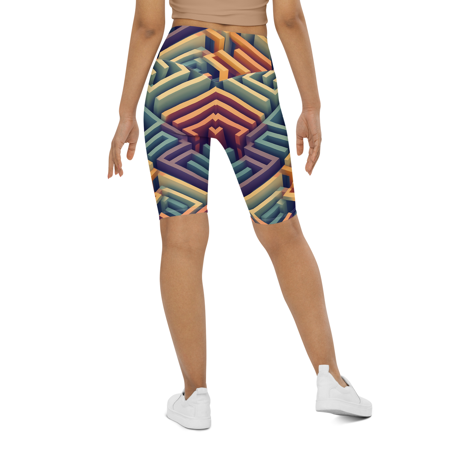 3D Maze Illusion | 3D Patterns | All-Over Print Biker Shorts - #3