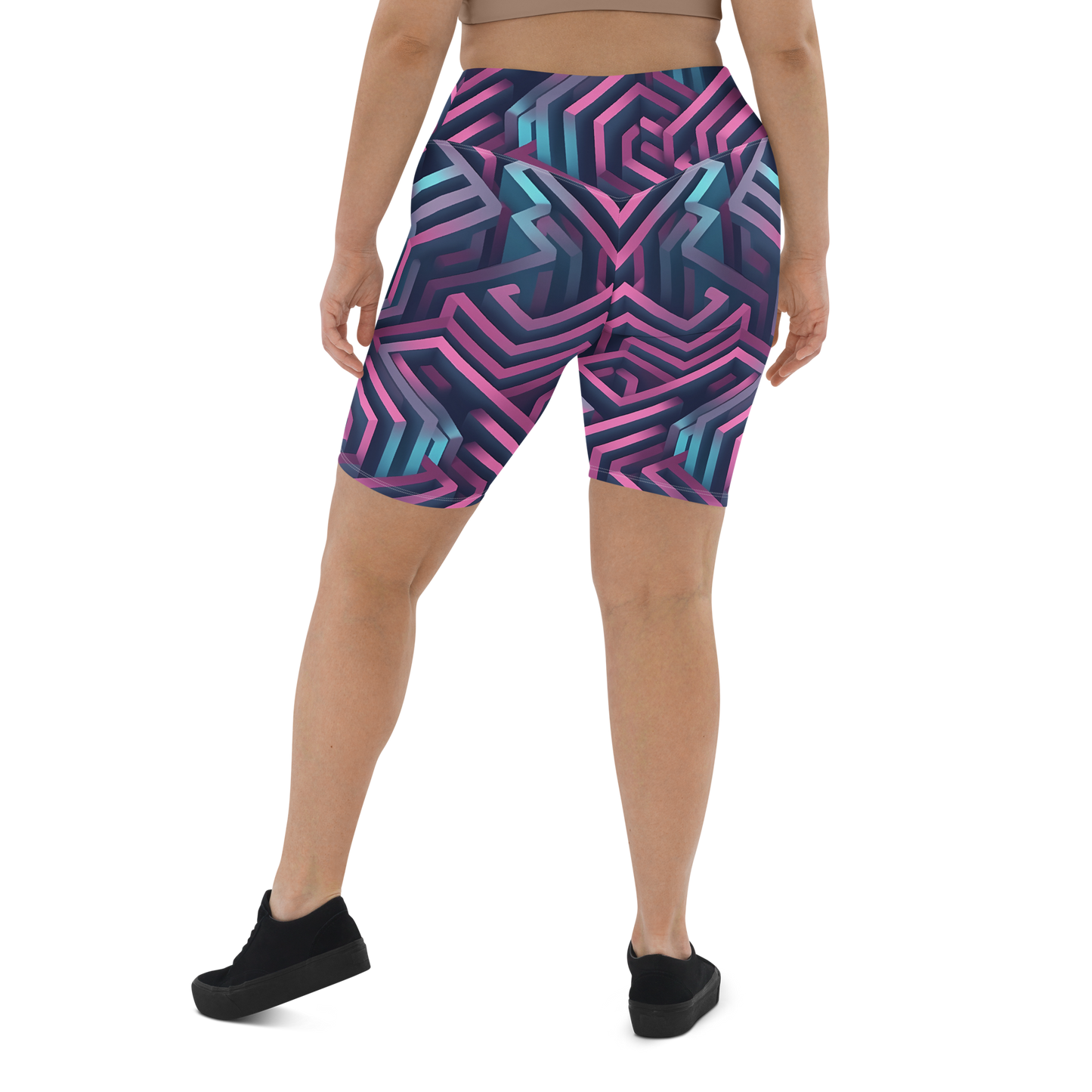 3D Maze Illusion | 3D Patterns | All-Over Print Biker Shorts - #4