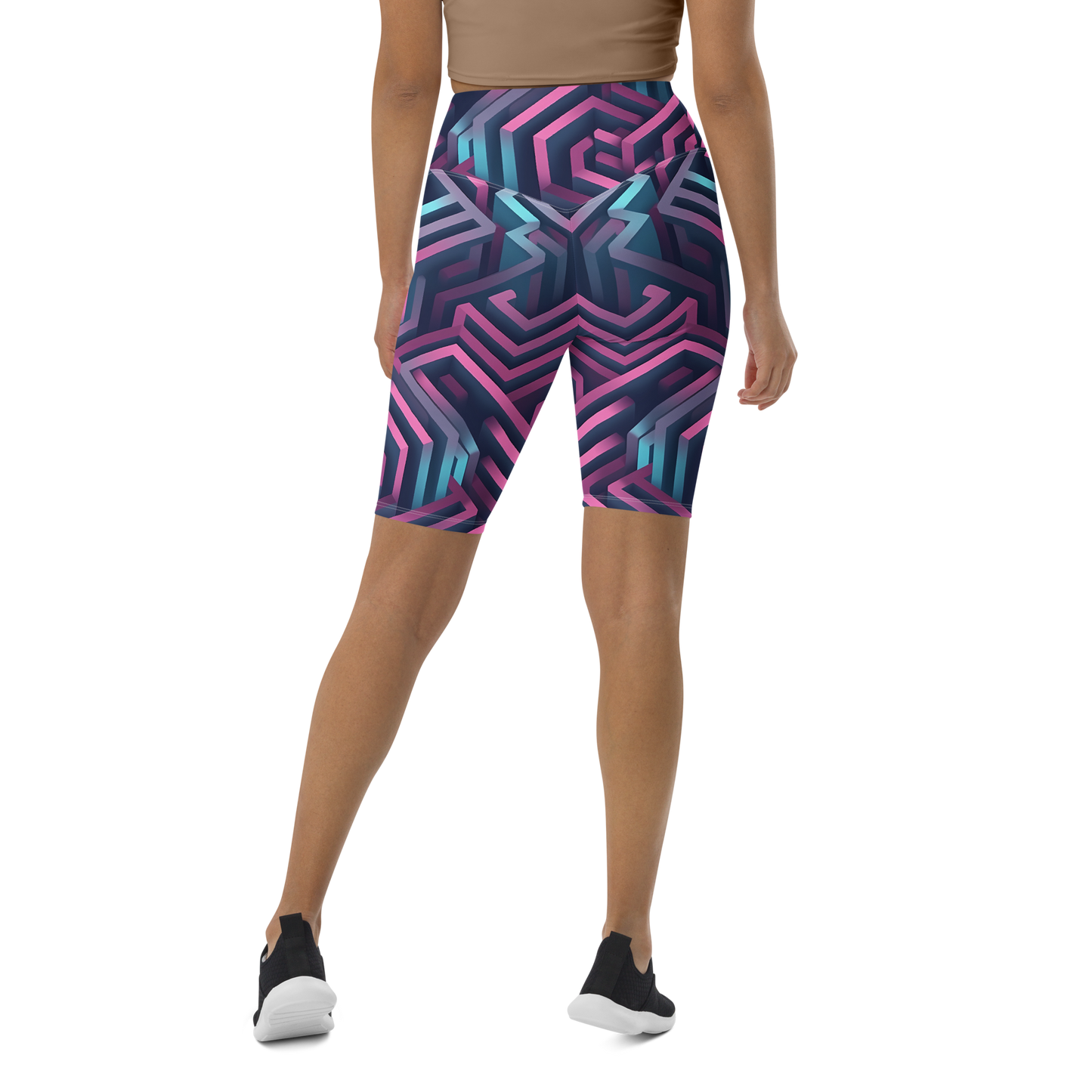 3D Maze Illusion | 3D Patterns | All-Over Print Biker Shorts - #4