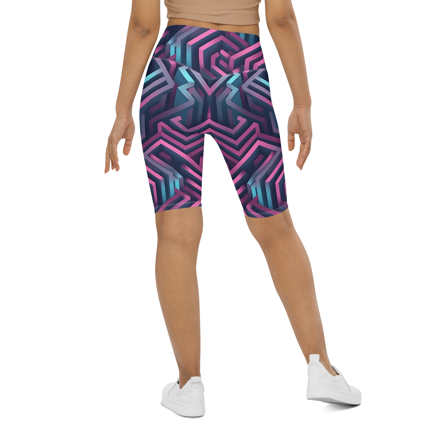 3D Maze Illusion | 3D Patterns | All-Over Print Biker Shorts - #4