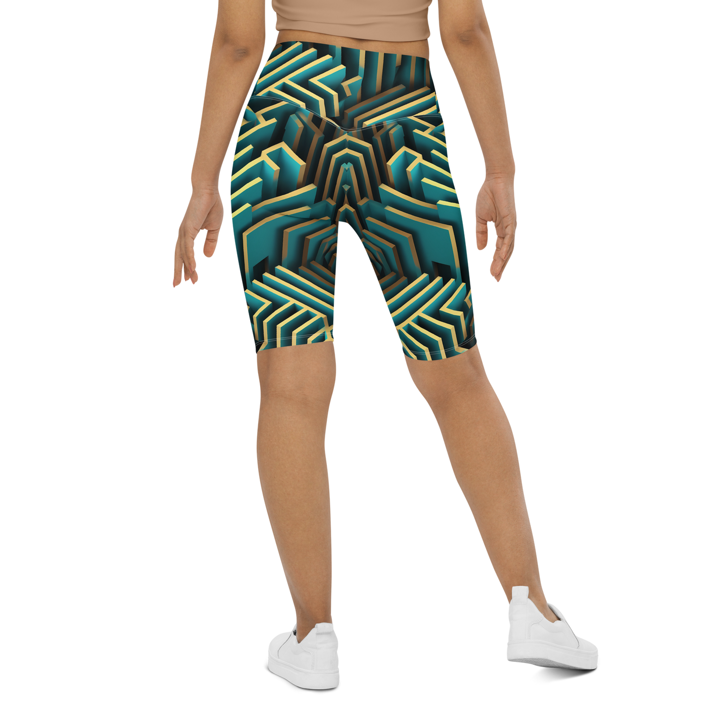 3D Maze Illusion | 3D Patterns | All-Over Print Biker Shorts - #5