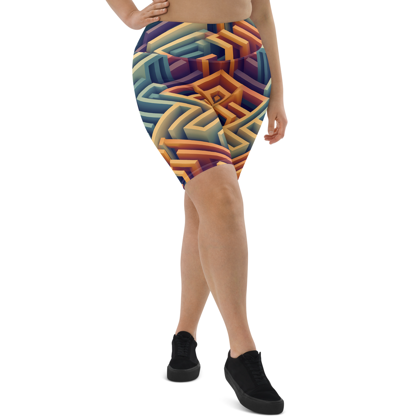 3D Maze Illusion | 3D Patterns | All-Over Print Biker Shorts - #3