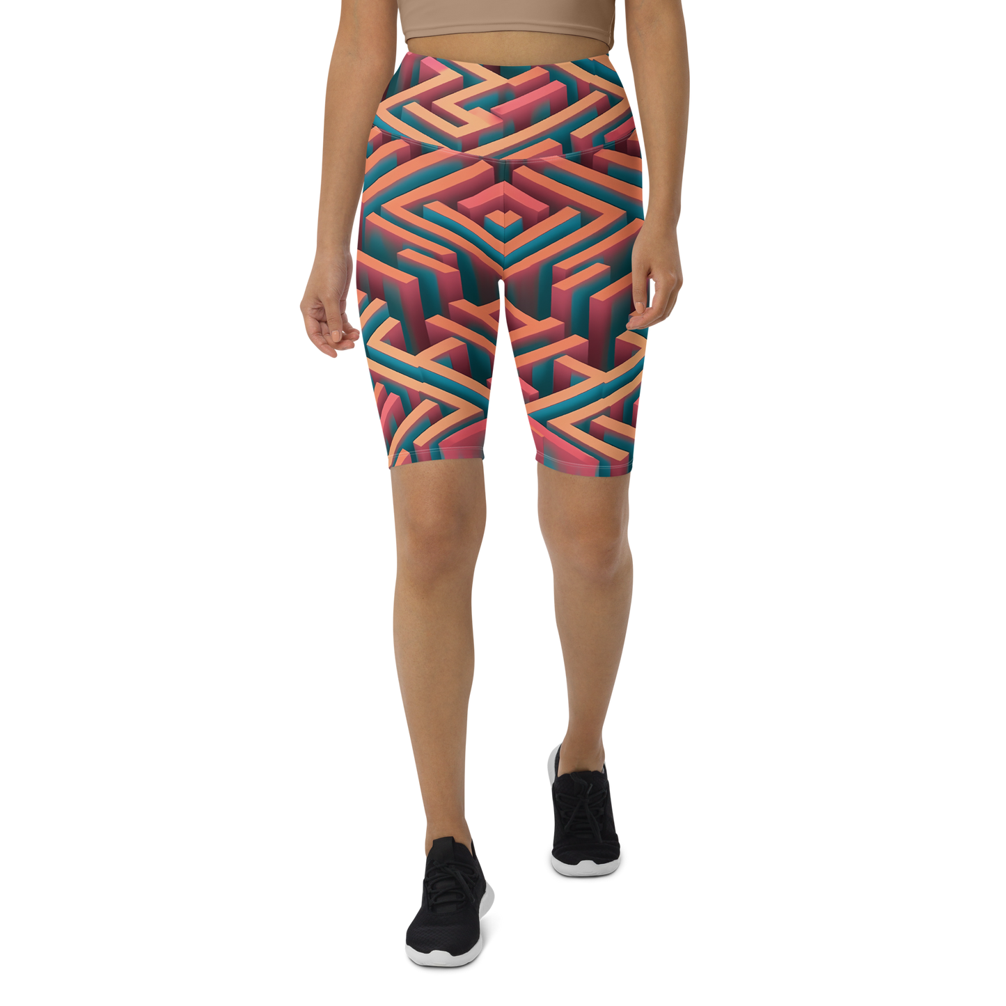 3D Maze Illusion | 3D Patterns | All-Over Print Biker Shorts - #1