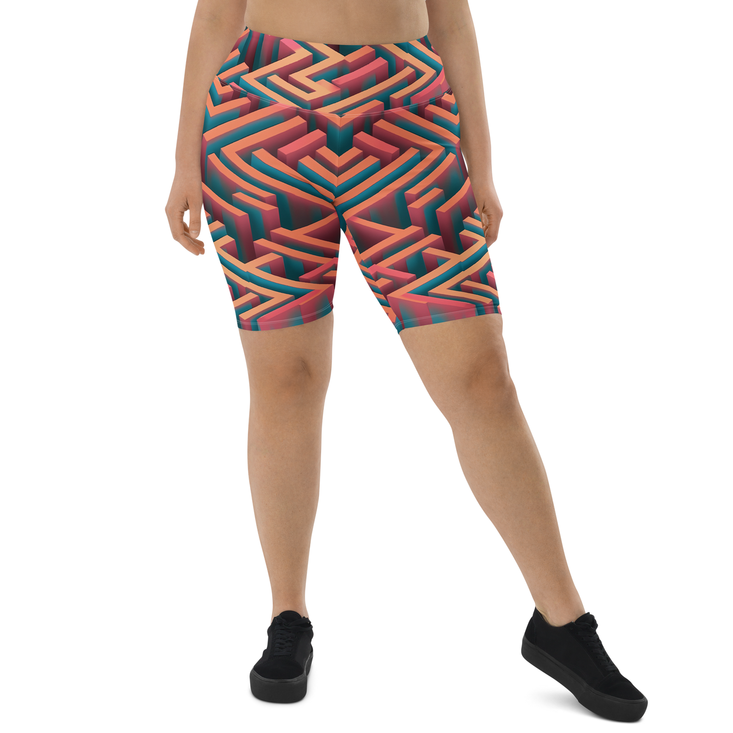 3D Maze Illusion | 3D Patterns | All-Over Print Biker Shorts - #1