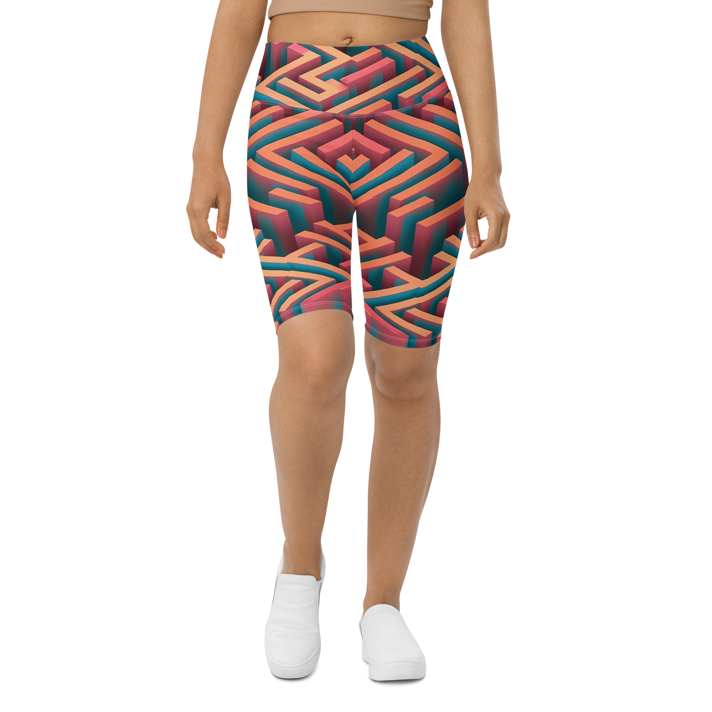 3D Maze Illusion | 3D Patterns | All-Over Print Biker Shorts - #1