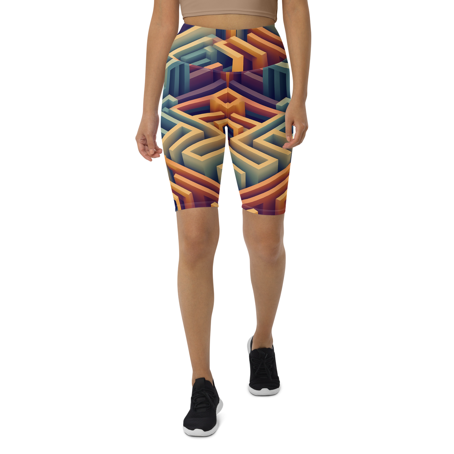 3D Maze Illusion | 3D Patterns | All-Over Print Biker Shorts - #3