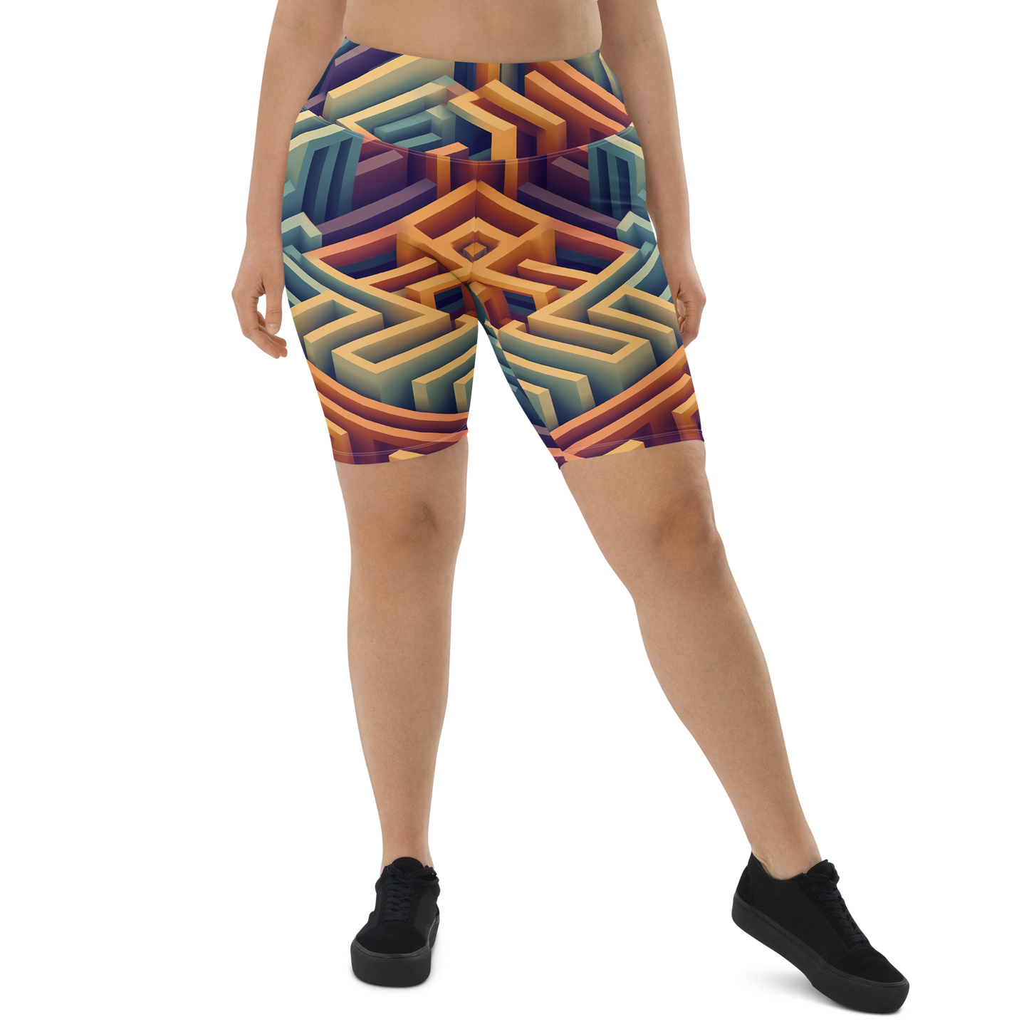 3D Maze Illusion | 3D Patterns | All-Over Print Biker Shorts - #3