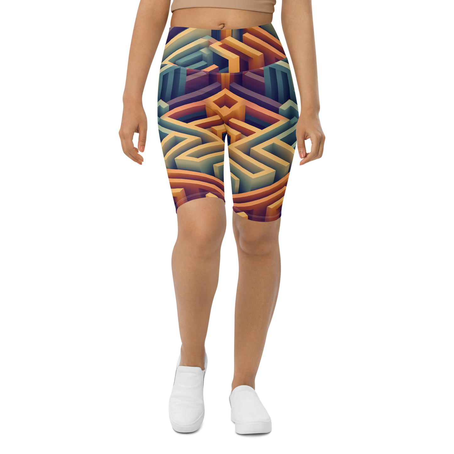 3D Maze Illusion | 3D Patterns | All-Over Print Biker Shorts - #3