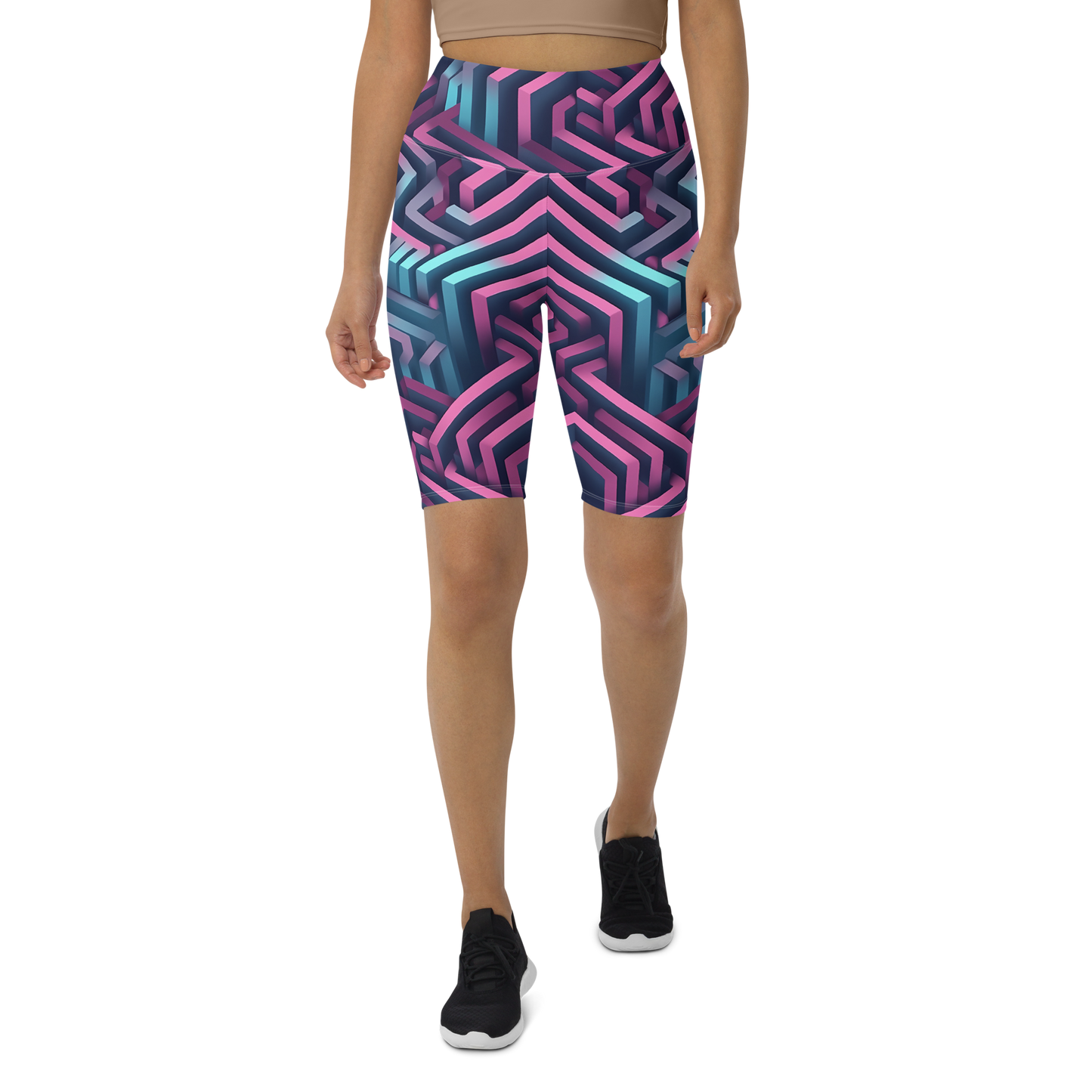 3D Maze Illusion | 3D Patterns | All-Over Print Biker Shorts - #4