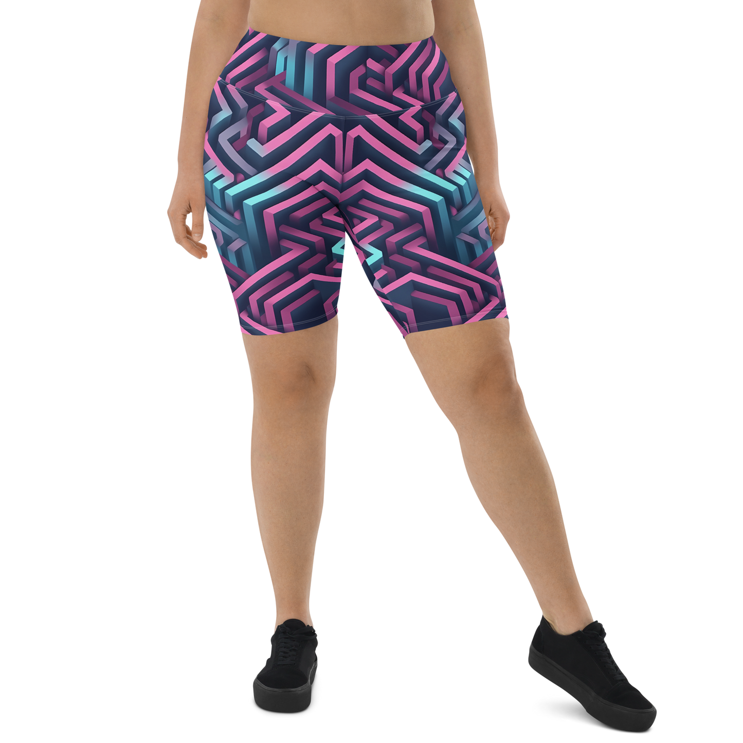 3D Maze Illusion | 3D Patterns | All-Over Print Biker Shorts - #4