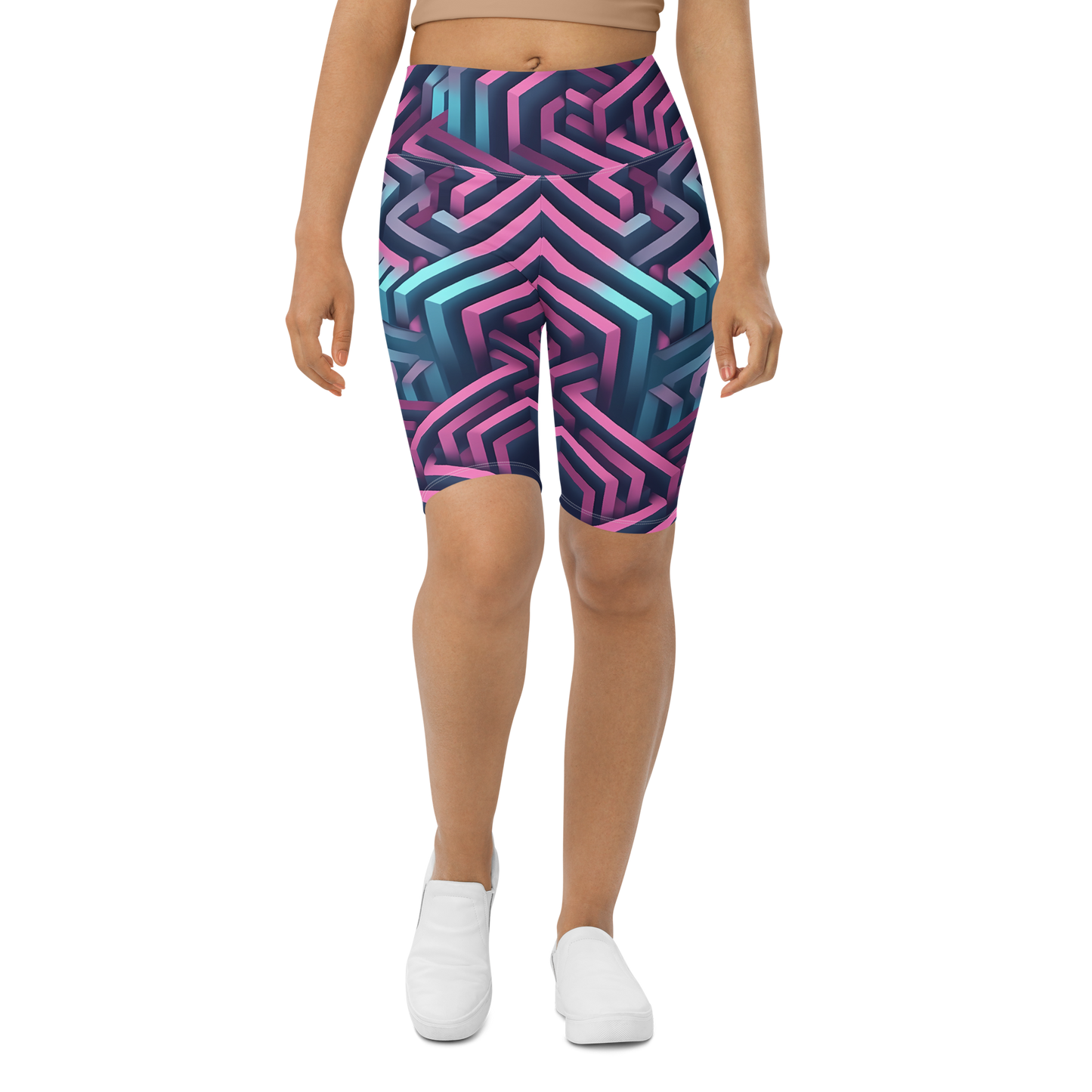 3D Maze Illusion | 3D Patterns | All-Over Print Biker Shorts - #4