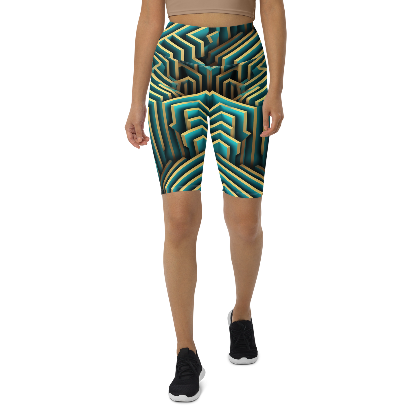 3D Maze Illusion | 3D Patterns | All-Over Print Biker Shorts - #5