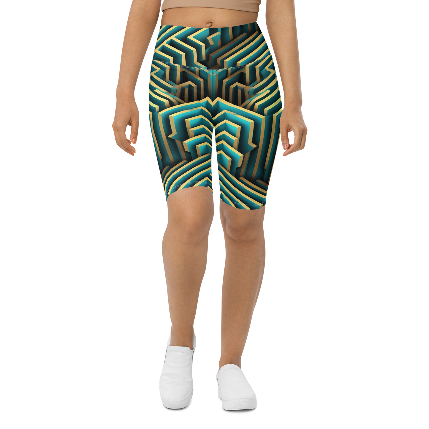 3D Maze Illusion | 3D Patterns | All-Over Print Biker Shorts - #5