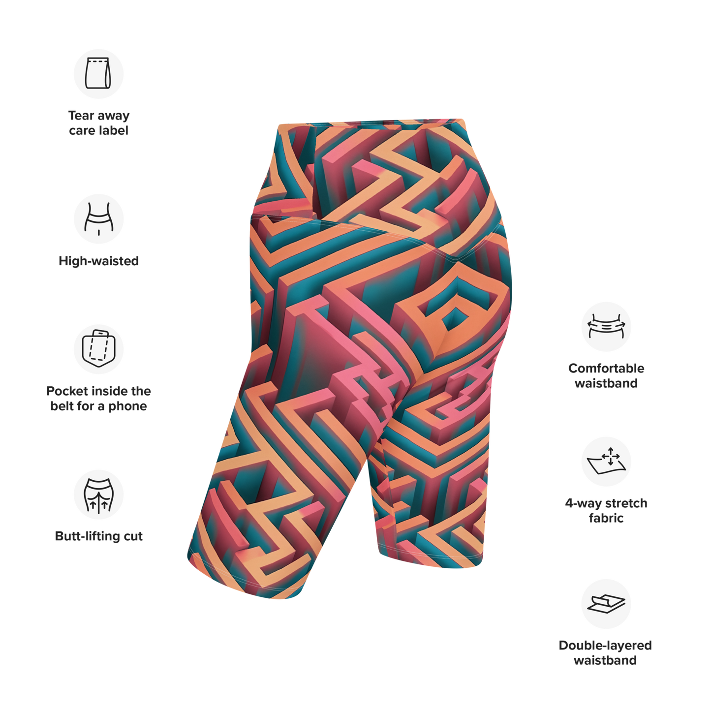 3D Maze Illusion | 3D Patterns | All-Over Print Biker Shorts - #1