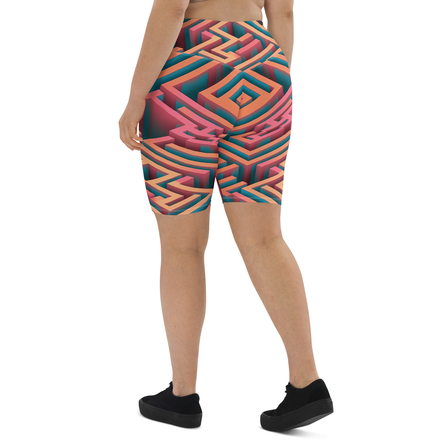 3D Maze Illusion | 3D Patterns | All-Over Print Biker Shorts - #1