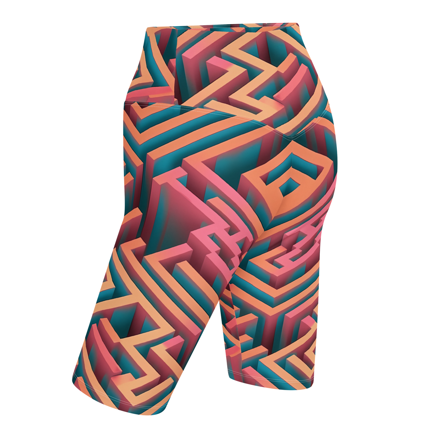 3D Maze Illusion | 3D Patterns | All-Over Print Biker Shorts - #1