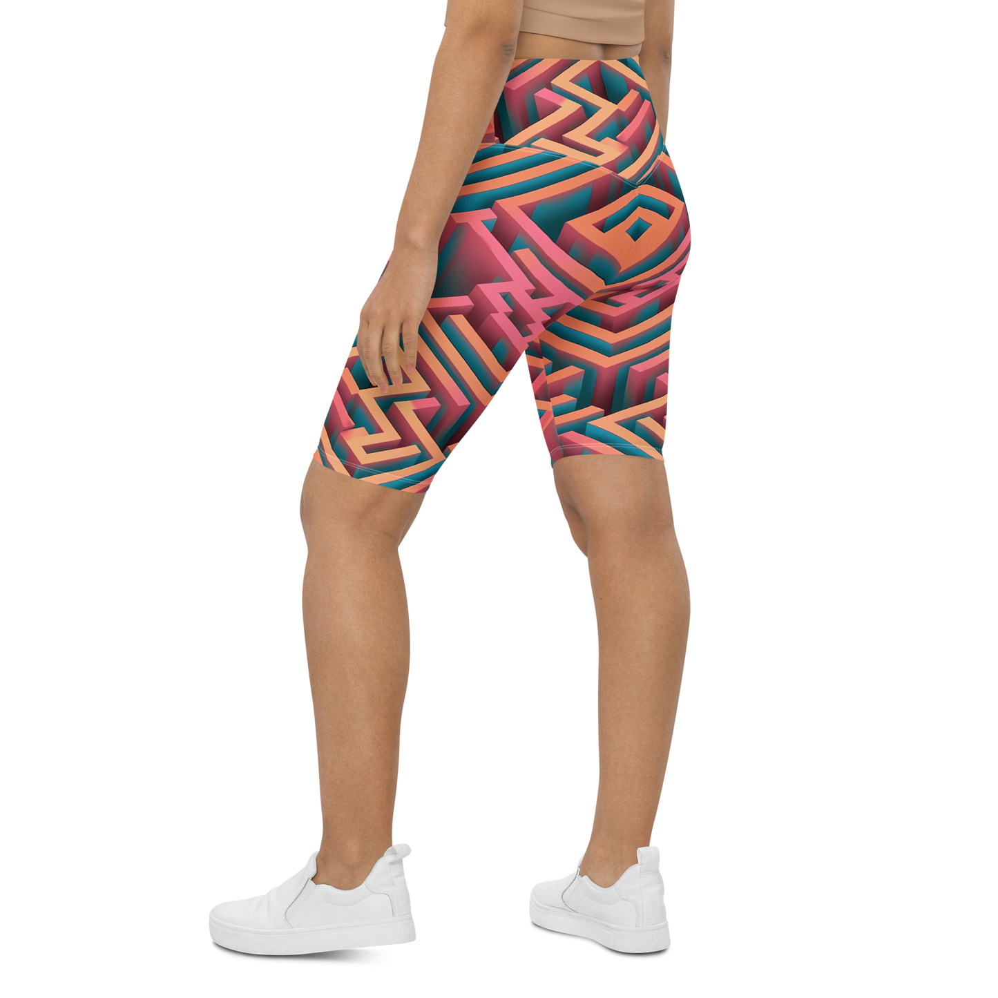 3D Maze Illusion | 3D Patterns | All-Over Print Biker Shorts - #1