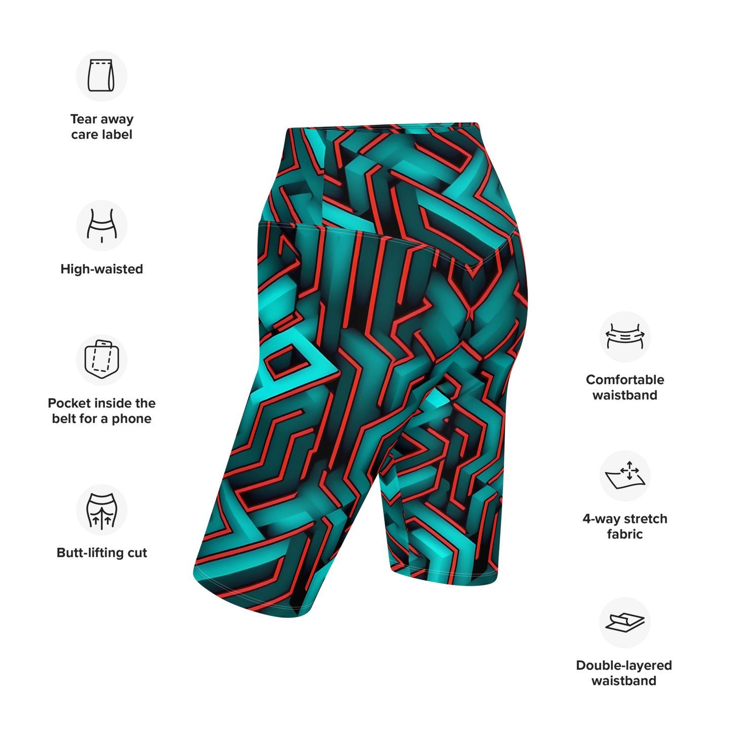 3D Maze Illusion | 3D Patterns | All-Over Print Biker Shorts - #2