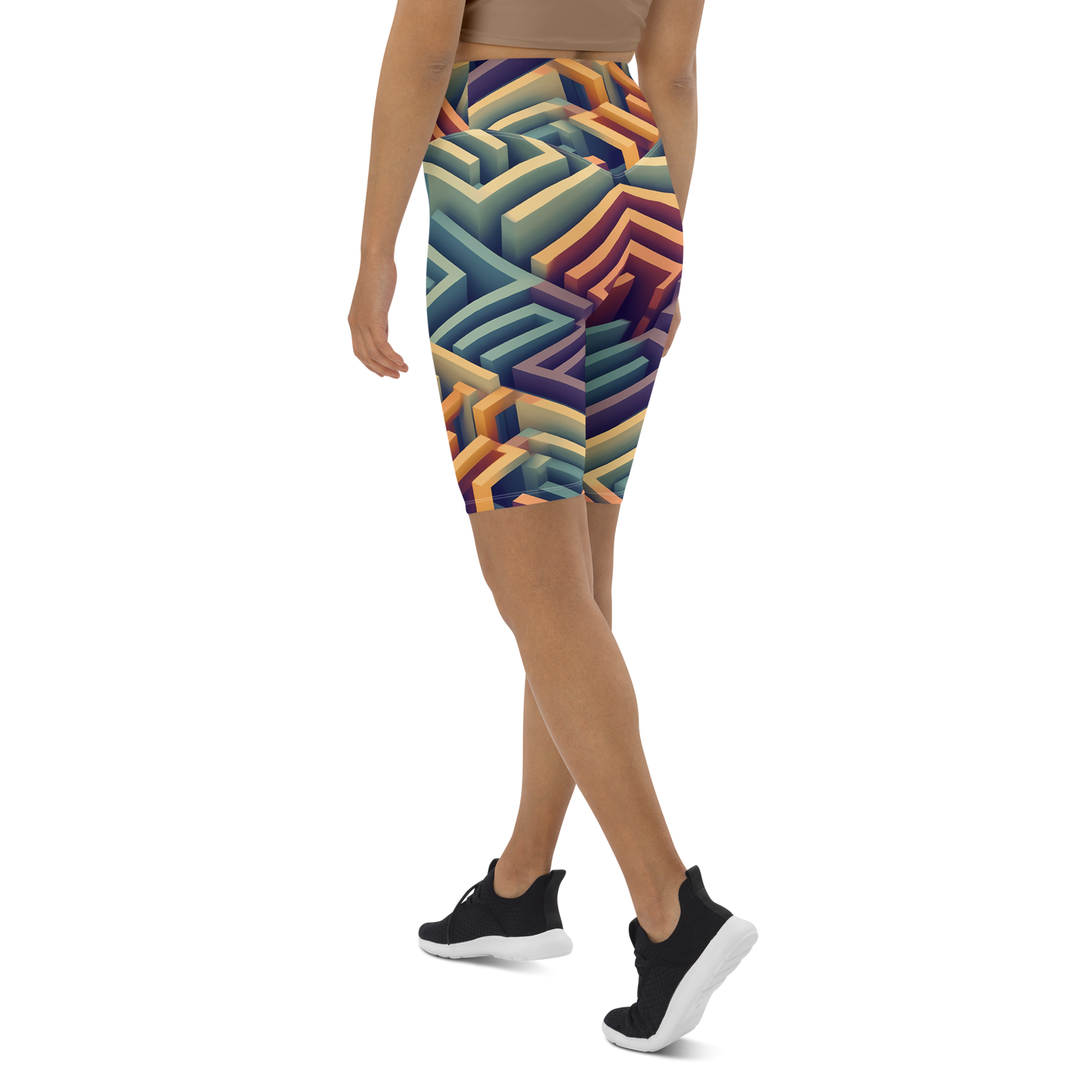 3D Maze Illusion | 3D Patterns | All-Over Print Biker Shorts - #3