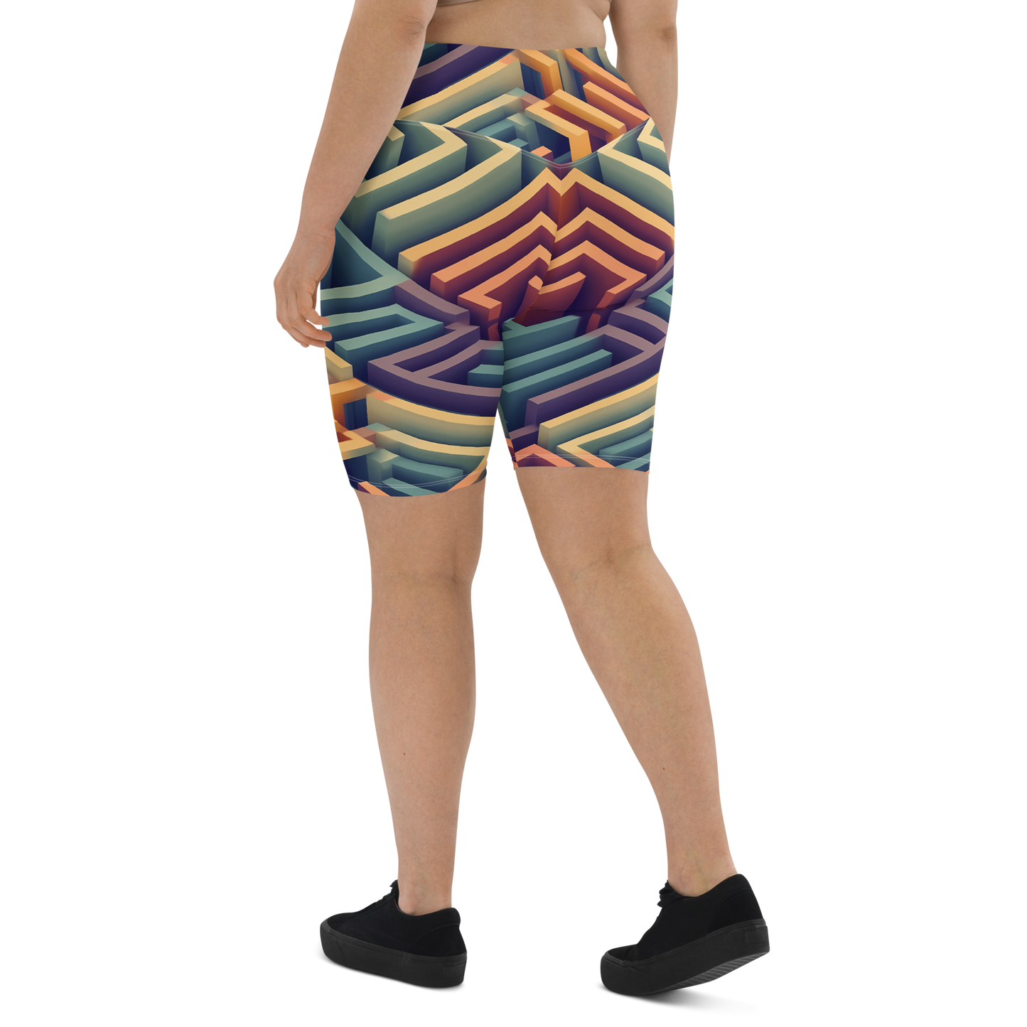 3D Maze Illusion | 3D Patterns | All-Over Print Biker Shorts - #3