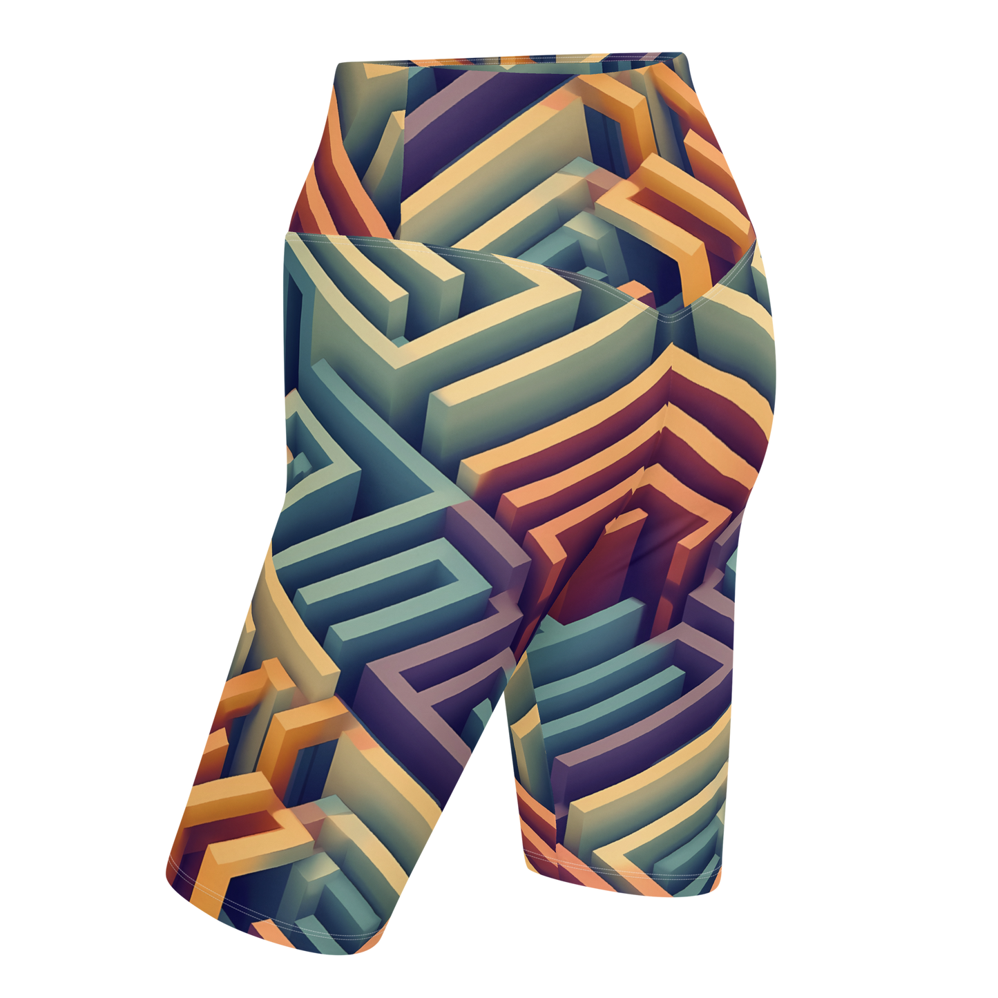 3D Maze Illusion | 3D Patterns | All-Over Print Biker Shorts - #3