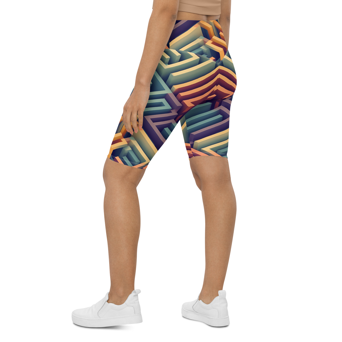 3D Maze Illusion | 3D Patterns | All-Over Print Biker Shorts - #3