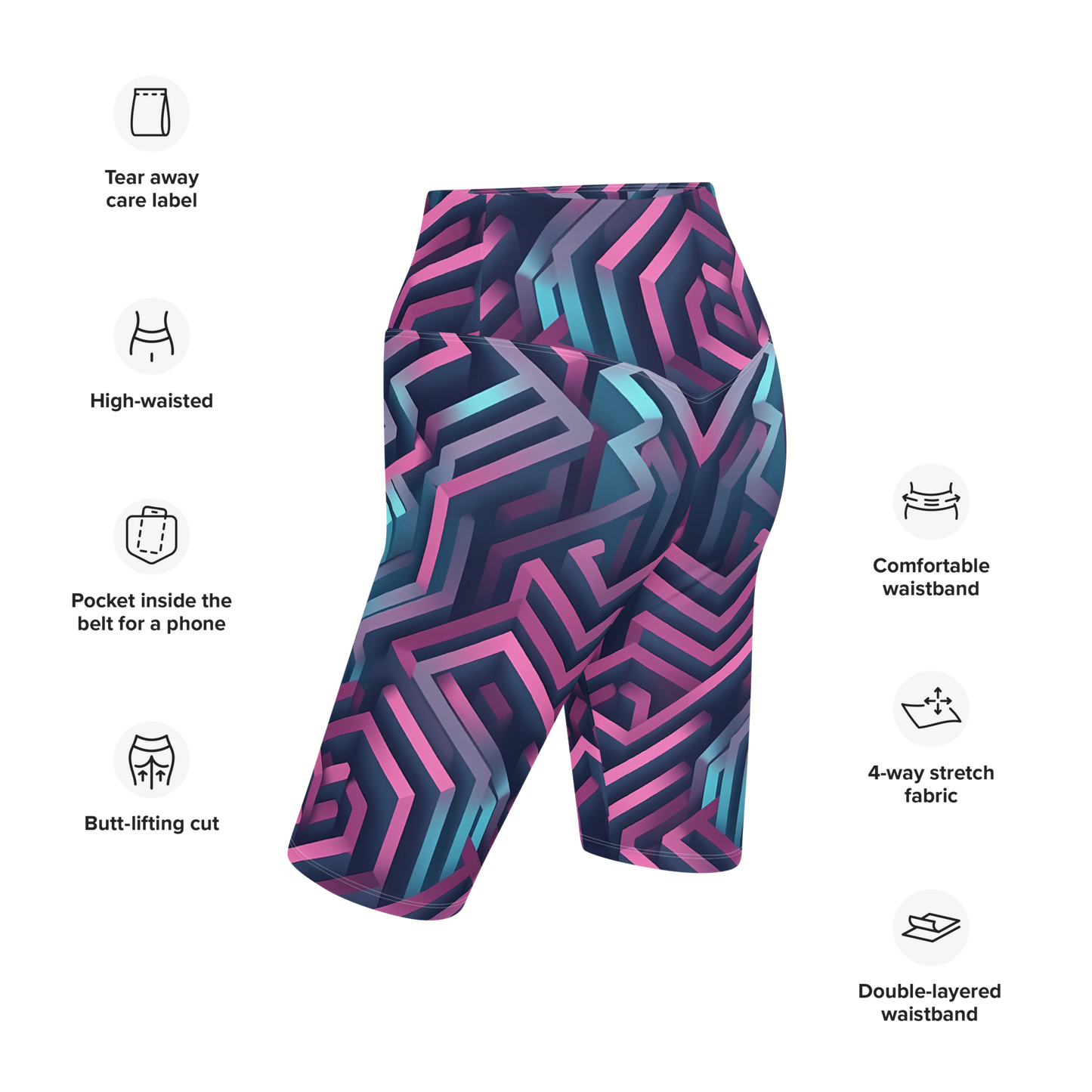 3D Maze Illusion | 3D Patterns | All-Over Print Biker Shorts - #4