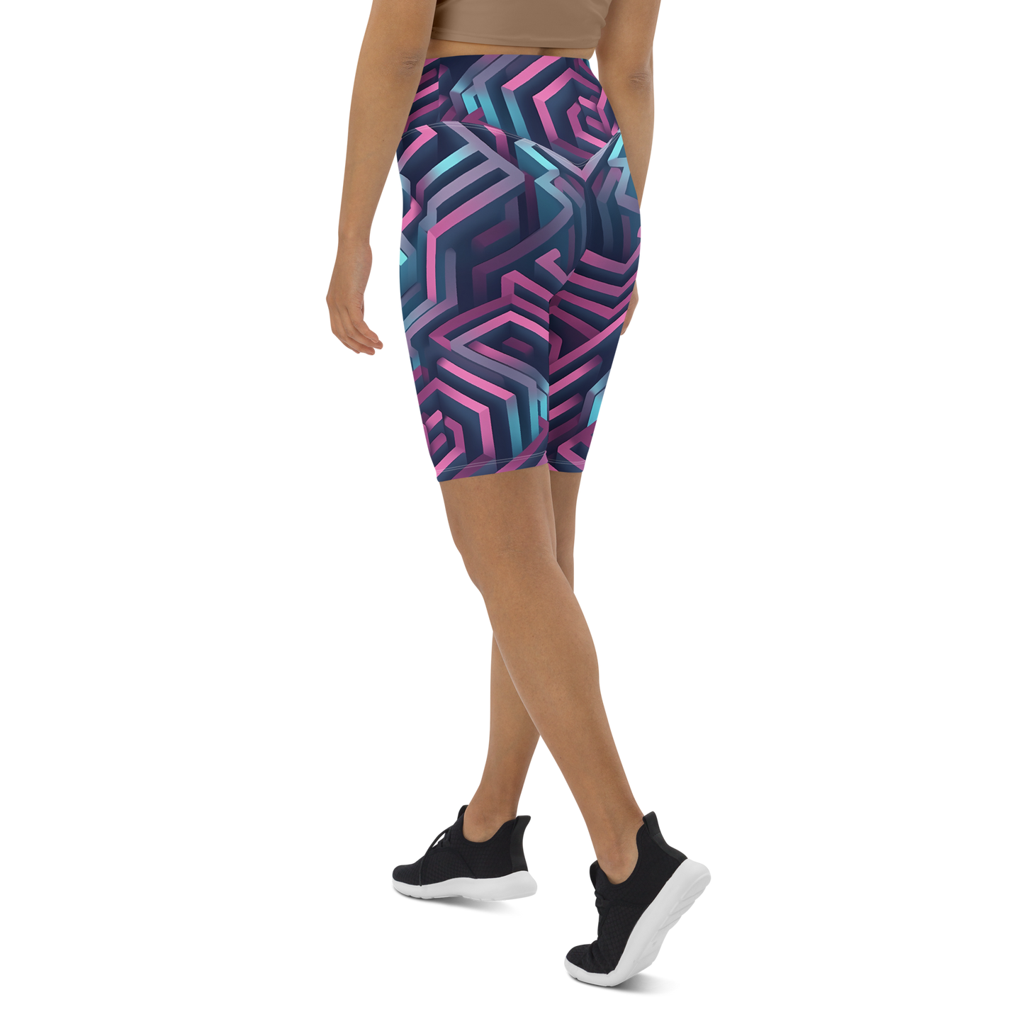 3D Maze Illusion | 3D Patterns | All-Over Print Biker Shorts - #4