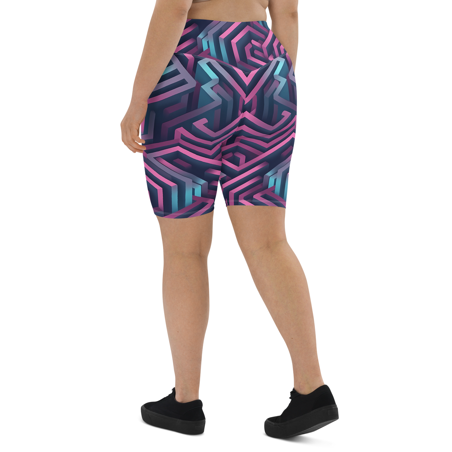 3D Maze Illusion | 3D Patterns | All-Over Print Biker Shorts - #4